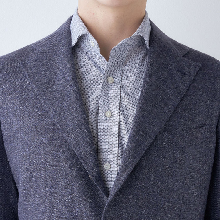 シルバーライン 【CLASSICO TAPERED】【春夏】リネンウール3釦段返りシングルジャケット/ネイビー/パッチポケット/MARZOTTO 青中間