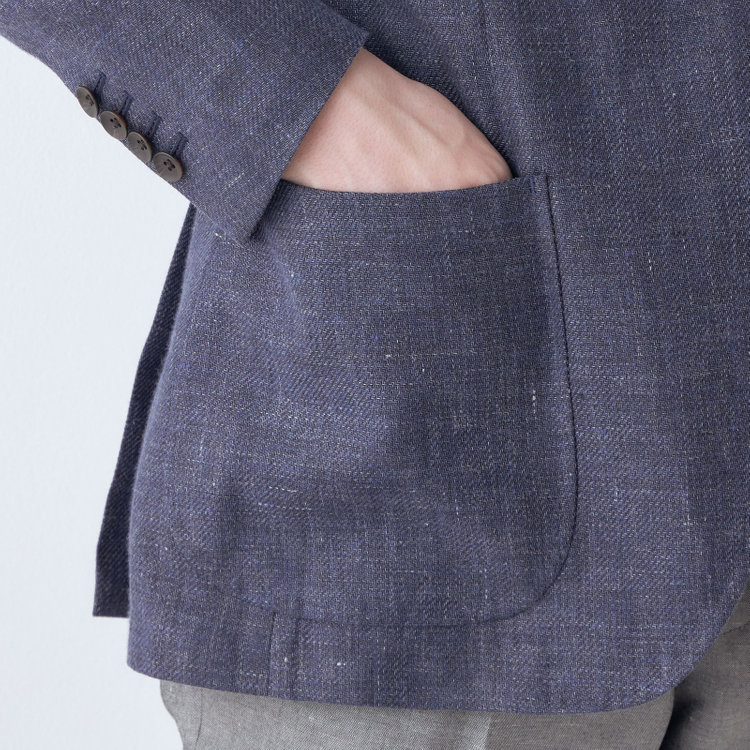 シルバーライン 【CLASSICO TAPERED】【春夏】リネンウール3釦段返りシングルジャケット/ネイビー/パッチポケット/MARZOTTO 青中間