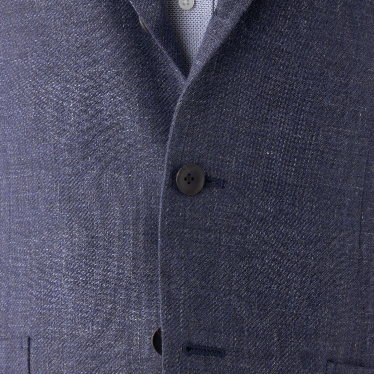 シルバーライン 【CLASSICO TAPERED】【春夏】リネンウール3釦段返りシングルジャケット/ネイビー/パッチポケット/MARZOTTO 青中間