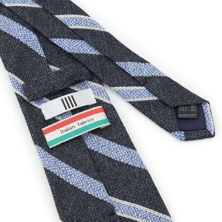 シルバーライン 【SILVER LINE】コットンシルクリネンストライプネクタイ 8.5cm幅/ネイビー×ブルー/ITALIAN FABRICS その他