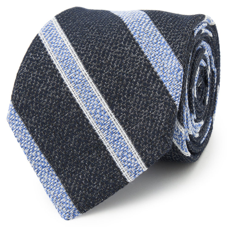 シルバーライン 【SILVER LINE】コットンシルクリネンストライプネクタイ 8.5cm幅/ネイビー×ブルー/ITALIAN FABRICS その他