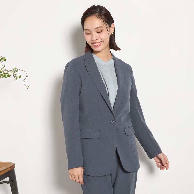 【SILVER LINE】【年間】1釦シングルパンツスーツ/ネイビー/ウォッシャブル/ウエストシャーリング/4S SUSTAINABILITY&ECOLOGY FABRIC/※パンツ裾上げ済仕様
