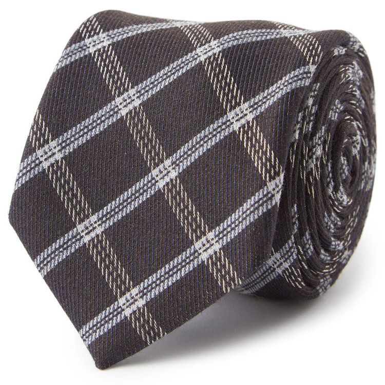 ブラックライン 【BLACK LINE】ウールシルクチェックネクタイ 7.5cm幅/ダークブラウン その他