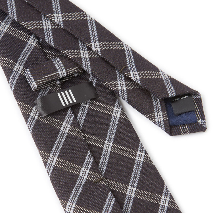 ブラックライン 【BLACK LINE】ウールシルクチェックネクタイ 7.5cm幅/ダークブラウン その他