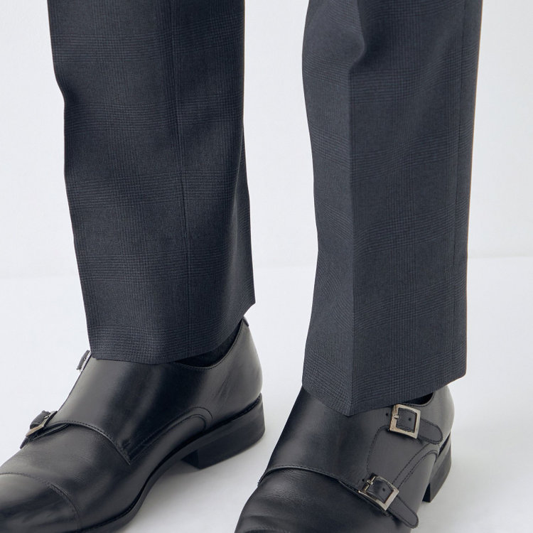 ブラックライン 【KSW】【春夏】0タックパンツ/ネイビー×チェック/※裾上げ済仕様 紺中間