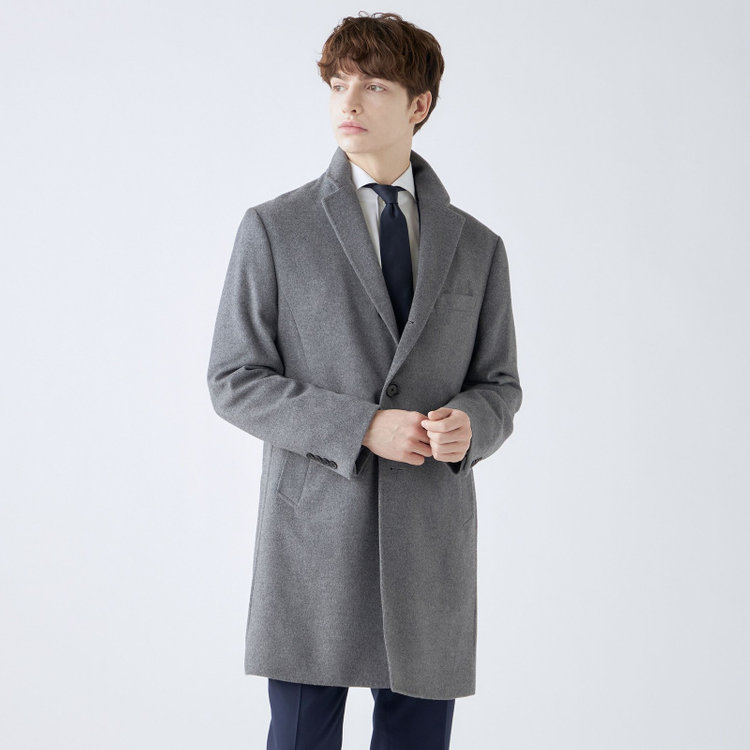 ブラックライン 【発送在庫あり】【BL】【AB体】ウールチェスターコート/グレー×ソリッド/NEW ZEALAND WOOL LIMITED EDITION グレー中間