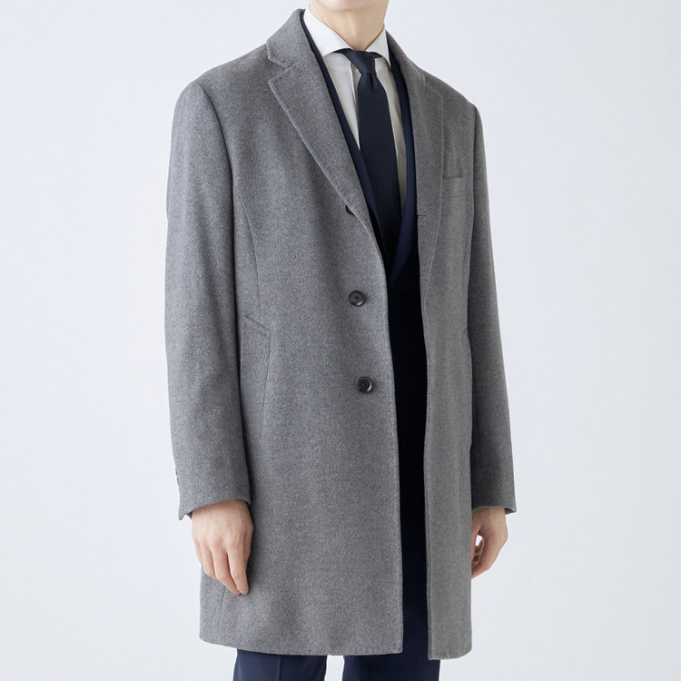 ブラックライン 【発送在庫あり】【BL】【AB体】ウールチェスターコート/グレー×ソリッド/NEW ZEALAND WOOL LIMITED EDITION グレー中間