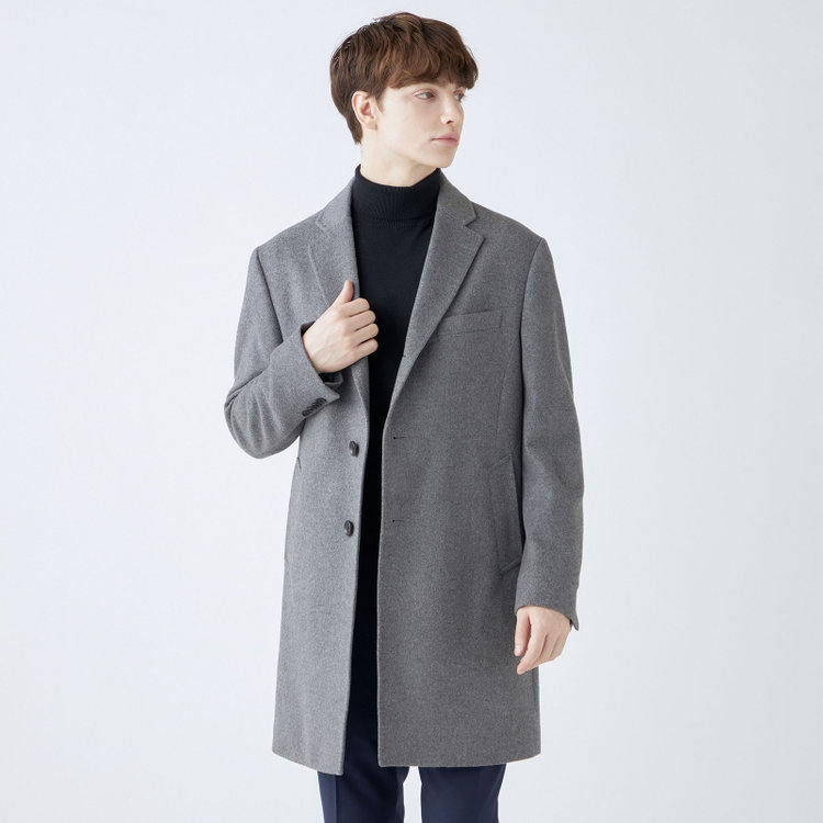ブラックライン 【発送在庫あり】【BL】【AB体】ウールチェスターコート/グレー×ソリッド/NEW ZEALAND WOOL LIMITED EDITION グレー中間