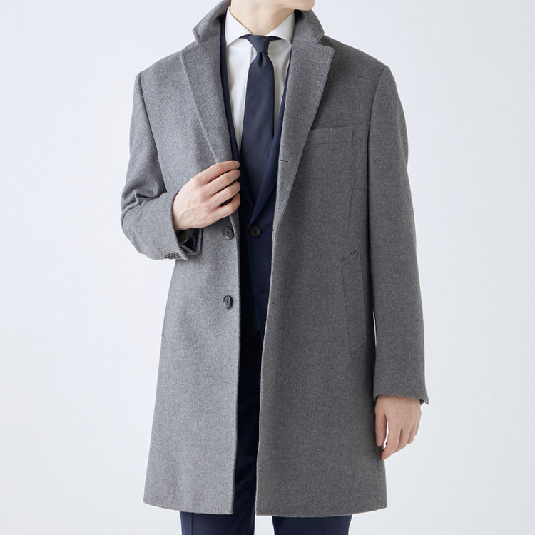 ブラックライン 【発送在庫あり】【BL】【AB体】ウールチェスターコート/グレー×ソリッド/NEW ZEALAND WOOL LIMITED EDITION グレー中間