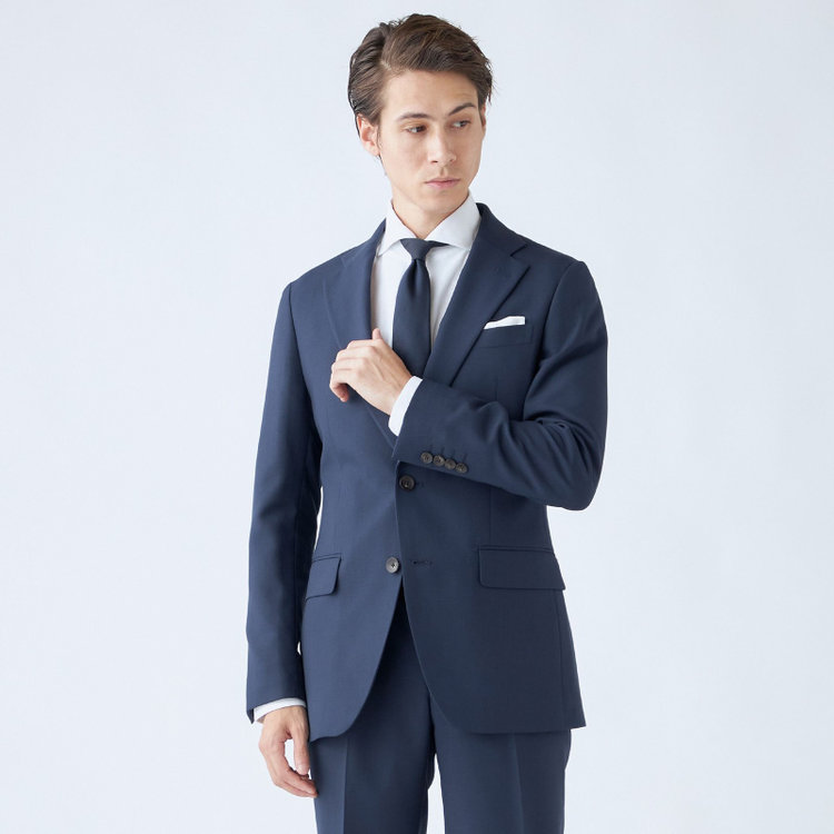 SUIT SELECT　アウトレット 【WEB限定/OUTLET/汚れ・キズ等有】【CLASSICO TAPERED】【秋冬】スペアパンツ付き/2釦シングルスーツ 1タック/ネイビー×ソリッド/ウォッシャブル/※裾上げ必要※スラックス汚れ 紺中間