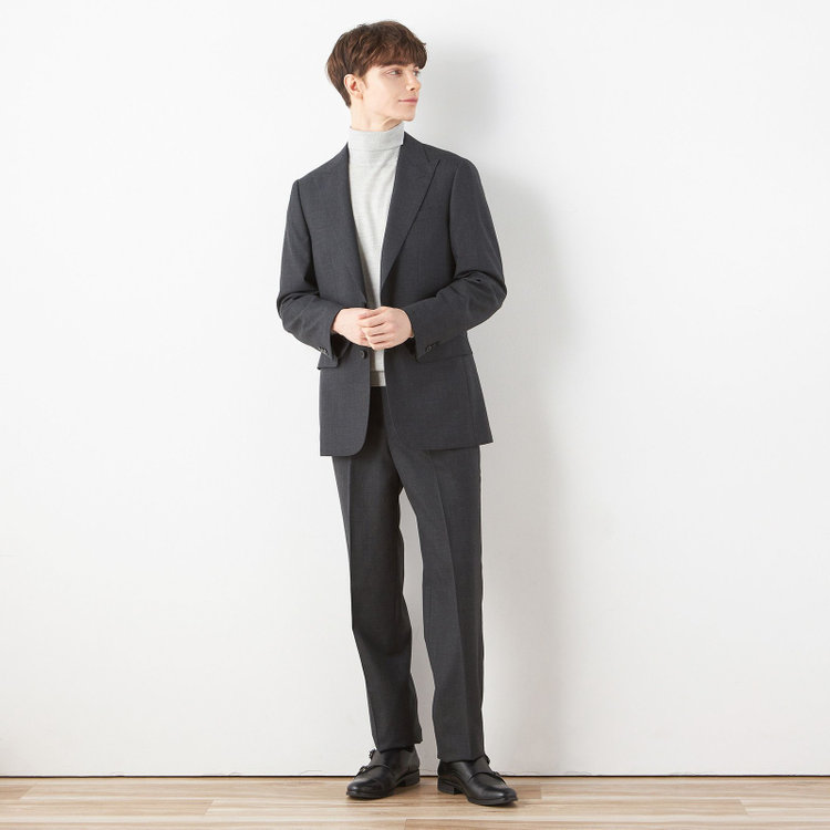 ソノタ 【BLACK LINE】1タックワイドシルエットパンツ/ダークグレー×グレンチェック/NEW ZEALAND WOOL MIX/※裾上げ必要 グレー中間