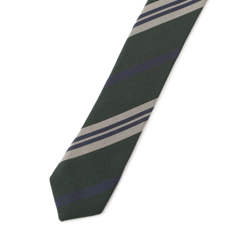 ブラックライン 【BLACK LINE】コットンシルクストライプネクタイ 7.5cm幅/グリーン×ネイビー/ITALIAN FABRICS その他