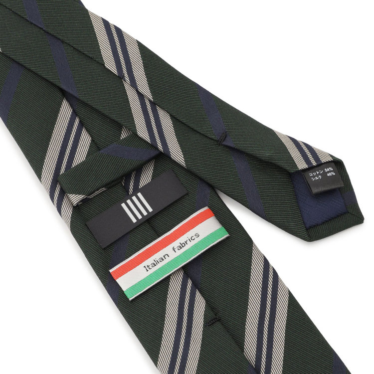 ブラックライン 【BLACK LINE】コットンシルクストライプネクタイ 7.5cm幅/グリーン×ネイビー/ITALIAN FABRICS その他