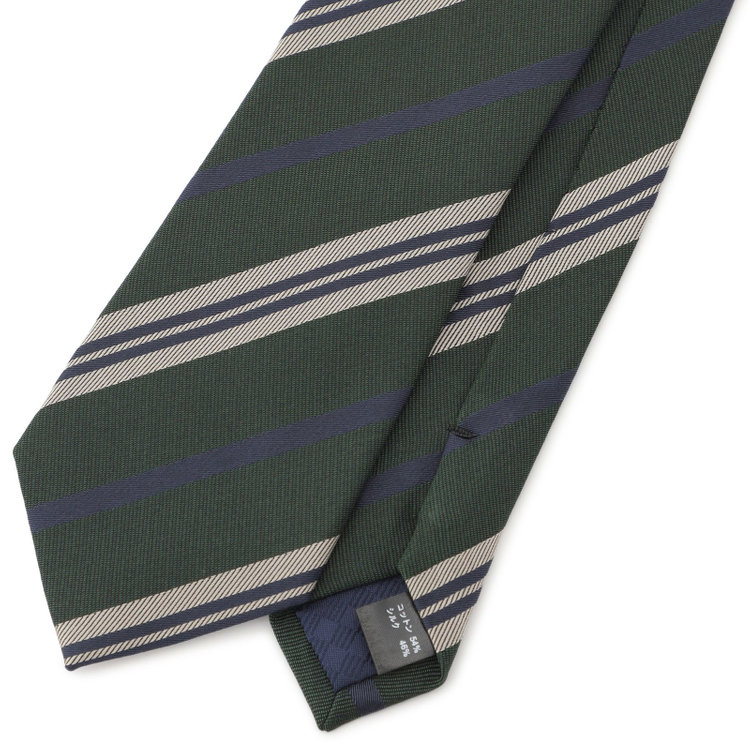 ブラックライン 【BLACK LINE】コットンシルクストライプネクタイ 7.5cm幅/グリーン×ネイビー/ITALIAN FABRICS その他