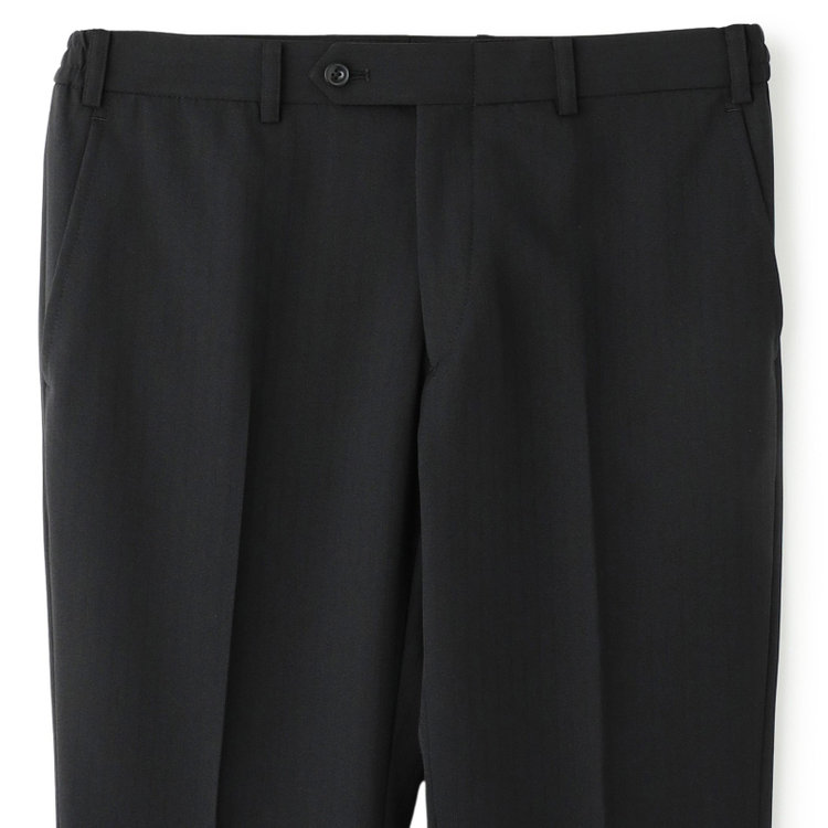ブラックライン 【SLIM TAPERED_2】【年間】2釦シングルテーパードパンツスーツ 0タック/ブラック×シャドーストライプ/ウエストシャーリング/4S/※パンツ裾上げ済仕様 黒