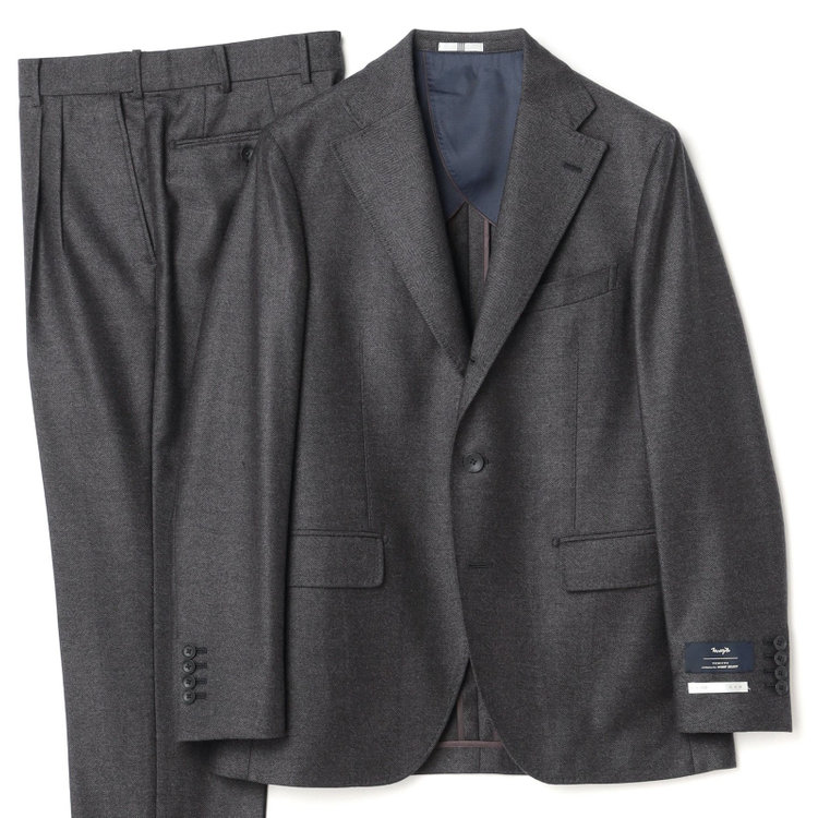 シルバーライン 【発送在庫あり】【CLASSICO TAPERED】【秋冬】3釦段返りシングルスーツ 2タック/グレー×ヘリンボーン/ウエストムーブ/MARZOTTO/※裾上げ必要 グレー濃色