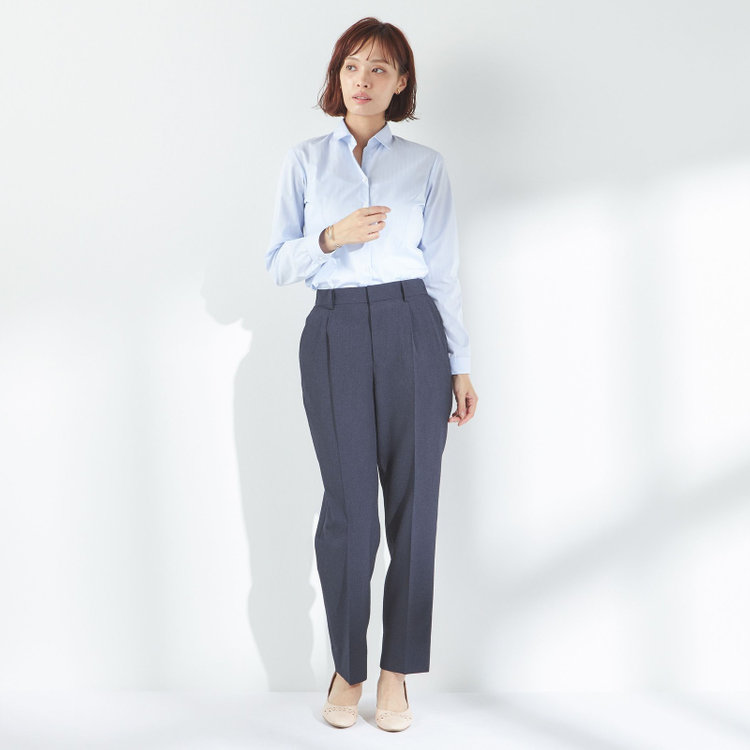 ソノタ 【SUIT SELECT×Samantha Thavasa】【長袖】リボン&フリル取り外しスキッパー/ブルー×ドビーストライプ/形態安定 青淡色