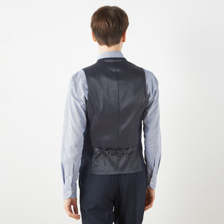 シルバーライン 【CLASSICO TAPERED】【秋冬】2釦シングルスリーピーススーツ 1タックテーパードパンツ/ネイビー×チェック/ウエストムーブ/4S SUSTAINABILITY&ECOLOGY FABRIC/※パンツ裾上げ済仕様 紺濃色