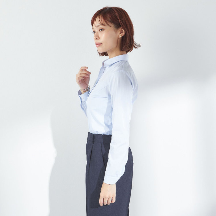 ソノタ 【SUIT SELECT×Samantha Thavasa】【長袖】リボン&フリル取り外しスキッパー/ブルー×ドビーストライプ/形態安定 青淡色