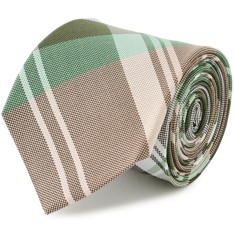 ブラックライン 【BLACK LINE】シルクチェックネクタイ 7.5cm幅/サンドブラウン×グリーン×グレー その他