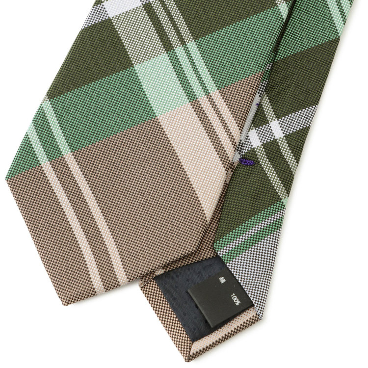 ブラックライン 【BLACK LINE】シルクチェックネクタイ 7.5cm幅/サンドブラウン×グリーン×グレー その他