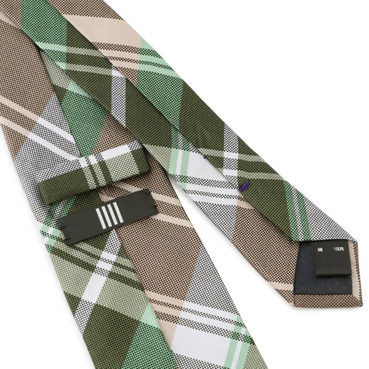 ブラックライン 【BLACK LINE】シルクチェックネクタイ 7.5cm幅/サンドブラウン×グリーン×グレー その他