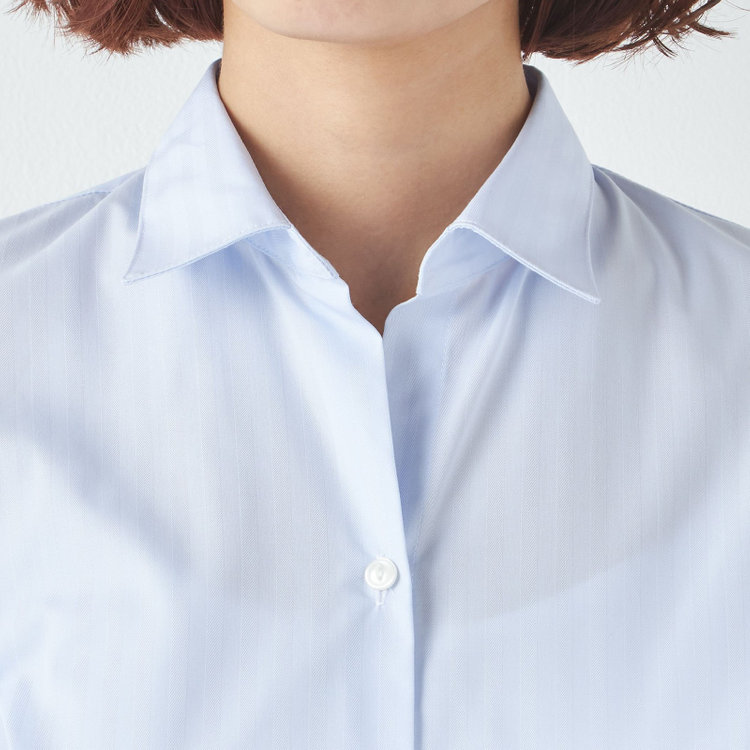 ソノタ 【SUIT SELECT×Samantha Thavasa】【長袖】リボン&フリル取り外しスキッパー/ブルー×ドビーストライプ/形態安定 青淡色