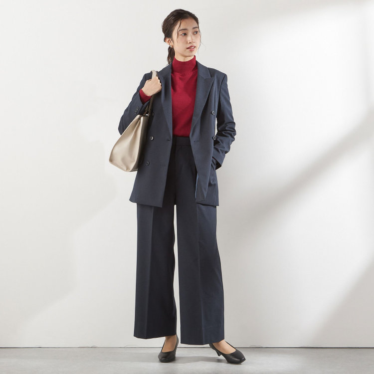 シルバーライン 【RELAX WIDE】【秋冬】 ダブルジャケットワイドパンツスーツ/ネイビー/4S SUSTAINABILITY&ECOLOGY FABRIC/※パンツ裾上げ済仕様 紺中間