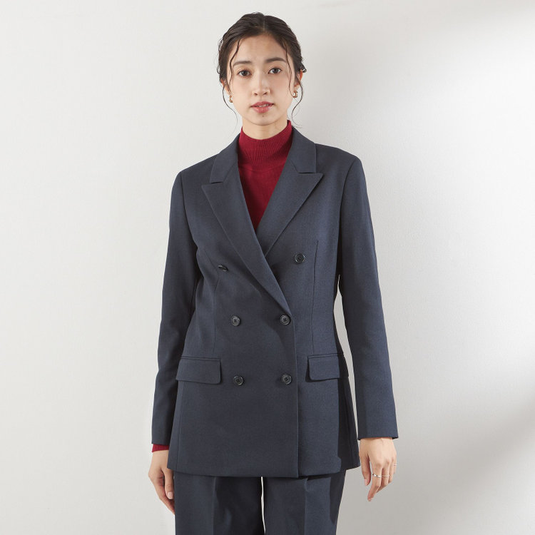 シルバーライン 【RELAX WIDE】【秋冬】 ダブルジャケットワイドパンツスーツ/ネイビー/4S SUSTAINABILITY&ECOLOGY FABRIC/※パンツ裾上げ済仕様 紺中間