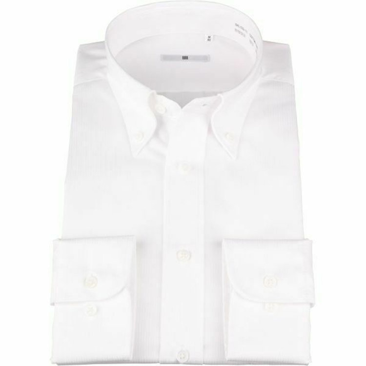 SL-4】【形態安定】ボタンダウンドレスワイシャツ/ホワイト×ドビー 