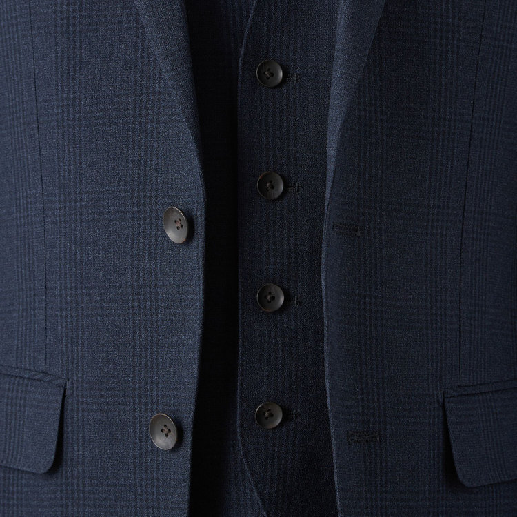 シルバーライン 【CLASSICO TAPERED】【秋冬】2釦シングルスリーピーススーツ 1タックテーパードパンツ/ネイビー×チェック/ウエストムーブ/4S SUSTAINABILITY&ECOLOGY FABRIC/※パンツ裾上げ済仕様 紺濃色