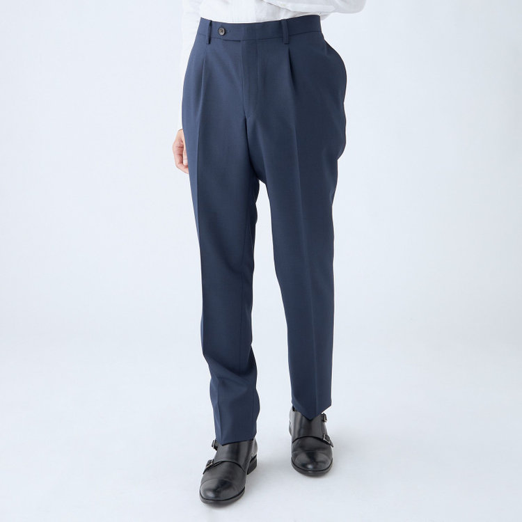 SUIT SELECT　アウトレット 【WEB限定/OUTLET/汚れ・キズ等有】【CLASSICO TAPERED】【秋冬】スペアパンツ付き/2釦シングルスーツ 1タック/ネイビー×ソリッド/ウォッシャブル/※裾上げ必要※スラックス汚れ 紺中間