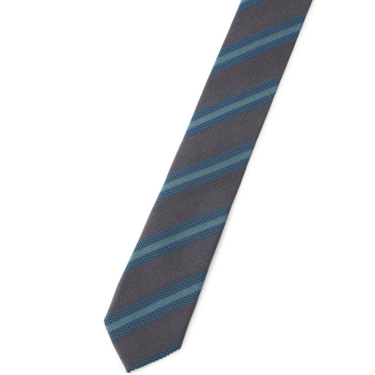 ブラックライン 【BLACK LINE】シルクストライプネクタイ 7.5cm幅/グレー×ブルーグリーン その他