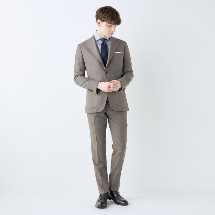 シルバーライン 【発送在庫あり】【CLASSICO TAPERED】【春夏】3釦段返りシングルスーツ 2タック/ブラウン/パッチポケット/ウエストムーブ仕様/MARZOTTO/※パンツ裾直し必要 茶中間