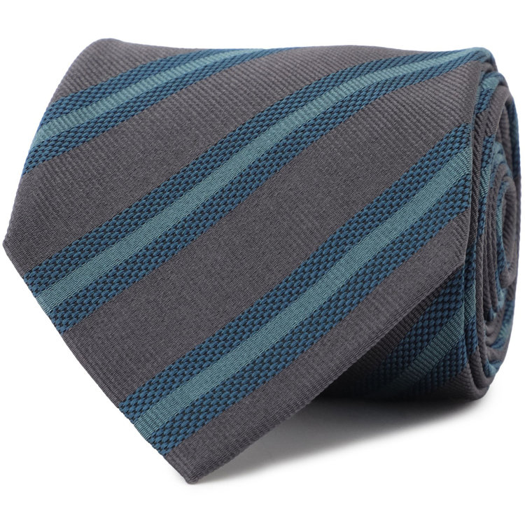 ブラックライン 【BLACK LINE】シルクストライプネクタイ 7.5cm幅/グレー×ブルーグリーン その他