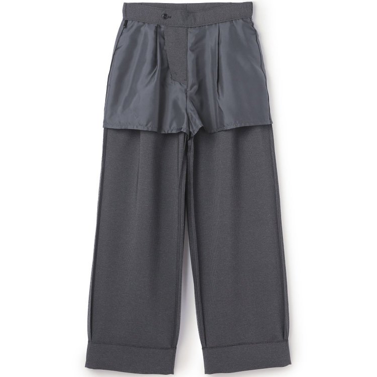 シルバーライン 【SL】【春夏】ワイドパンツ/グレー×チェック/ウエストシャーリング/ウォッシャブル/裾上げ済仕様 グレー中間