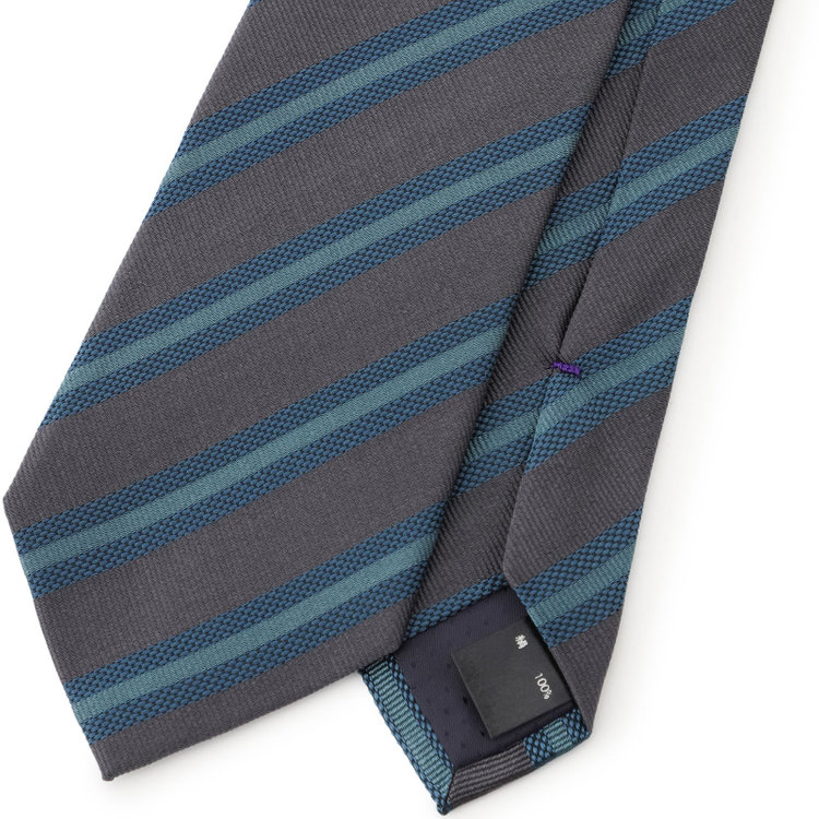 ブラックライン 【BLACK LINE】シルクストライプネクタイ 7.5cm幅/グレー×ブルーグリーン その他
