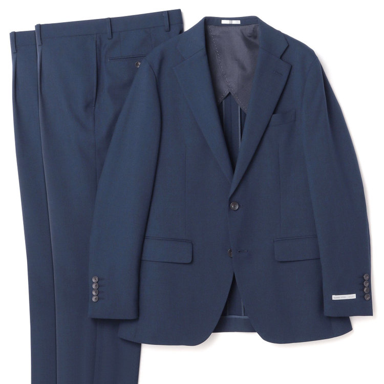 SUIT SELECT　アウトレット 【WEB限定/OUTLET/汚れ・キズ等有】【CLASSICO TAPERED】【秋冬】スペアパンツ付き/2釦シングルスーツ 1タック/ネイビー×ソリッド/ウォッシャブル/※裾上げ必要※スラックス汚れ 紺中間