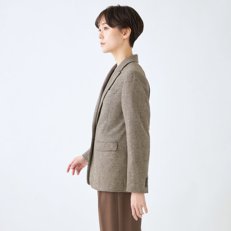 シルバーライン 【RELAX TAPERED】【秋冬】1釦ピークドラペルジャケット/ブラウン×ハウンドトゥース/RE:NEWOOL 茶中間