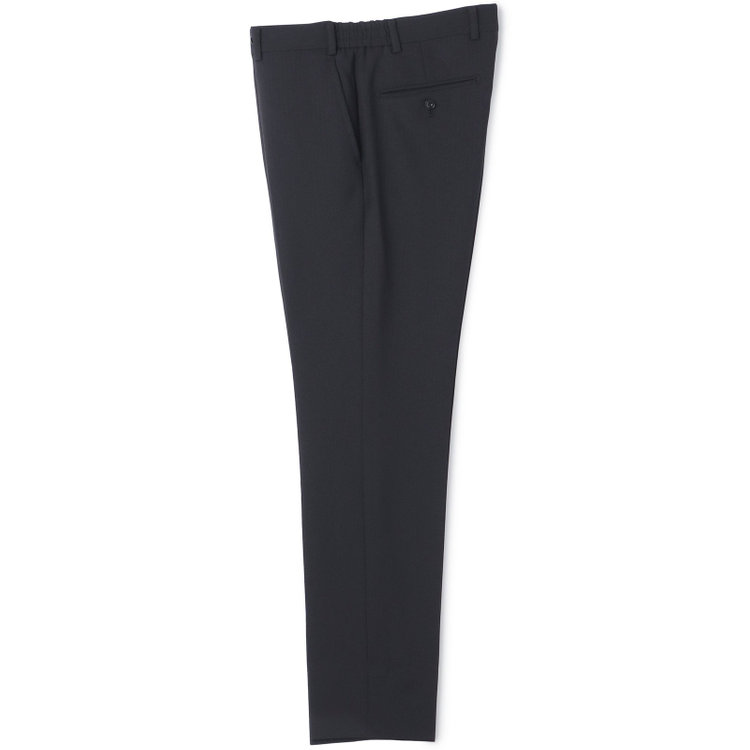 ブラックライン 【SLIM TAPERED_2】【年間】2釦シングルスリーピーススーツ 0タック/ブラック×シャドーストライプ/ウエストシャーリング/4S SUSTAINABILITY&ECOLOGY FABRIC/リバーシブルベスト仕様（グレー）/※パンツ裾上げ済仕様 黒