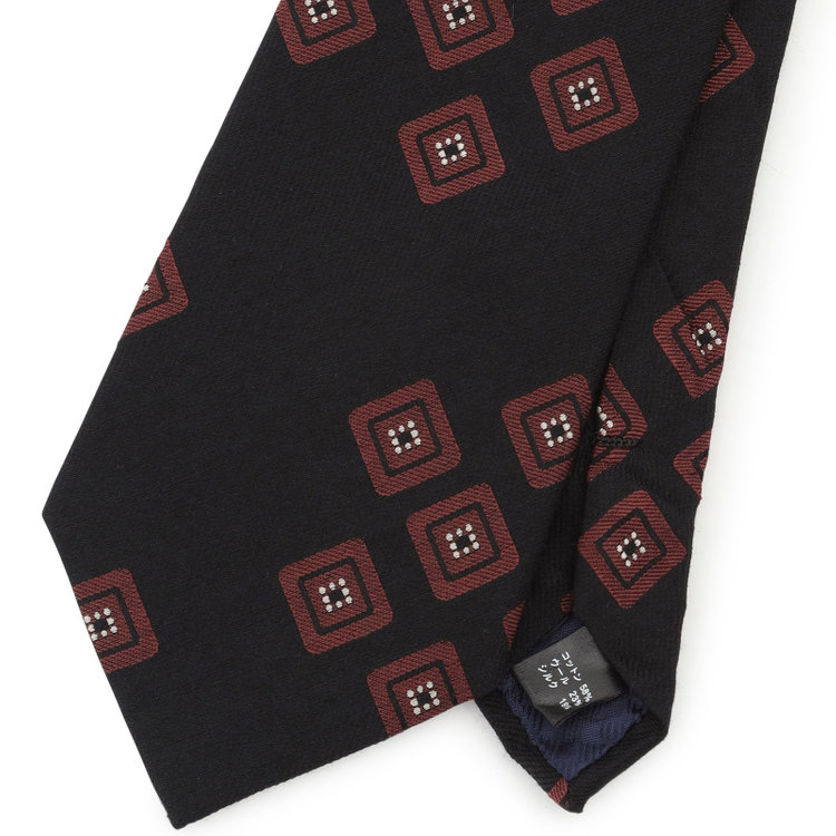 シルバーライン 【SL】コットンウールシルク小紋ネクタイ 8.5cm幅/ブラック×ワイン/ITALIAN FABRICS その他