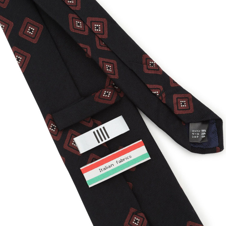 シルバーライン 【SL】コットンウールシルク小紋ネクタイ 8.5cm幅/ブラック×ワイン/ITALIAN FABRICS その他