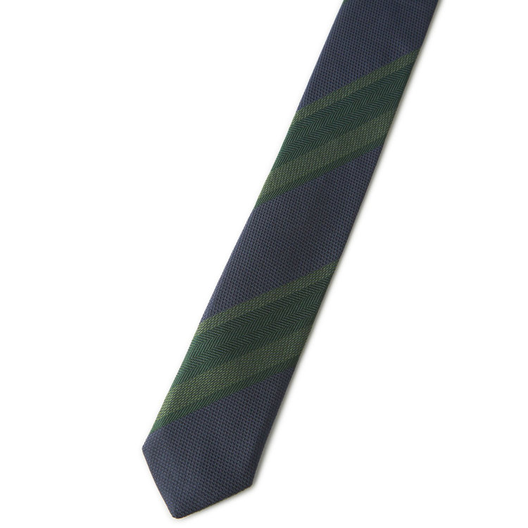 ブラックライン 【BLACK LINE】コットンシルクストライプネクタイ 7.5cm幅/ネイビー×グリーン/ITALIAN FABRICS その他
