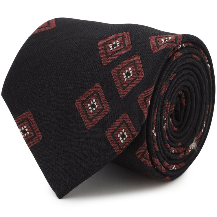 シルバーライン 【SL】コットンウールシルク小紋ネクタイ 8.5cm幅/ブラック×ワイン/ITALIAN FABRICS その他