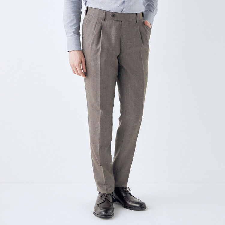 シルバーライン 【発送在庫あり】【CLASSICO TAPERED】【春夏】3釦段返りシングルスーツ 2タック/ブラウン/パッチポケット/ウエストムーブ仕様/MARZOTTO/※パンツ裾直し必要 茶中間