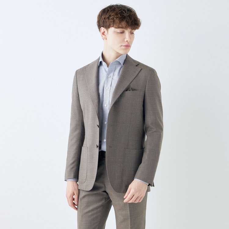 シルバーライン 【発送在庫あり】【CLASSICO TAPERED】【春夏】3釦段返りシングルスーツ 2タック/ブラウン/パッチポケット/ウエストムーブ仕様/MARZOTTO/※パンツ裾直し必要 茶中間