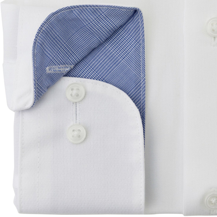 ブラックライン 【発送在庫あり】【WEB限定】【BLACK LINE】ワイドカラーワイシャツ/ホワイト×ドビー/襟袖裏別布：ブルー×プレイド/「4S」スーパーノンアイロン・ストレッチ 白