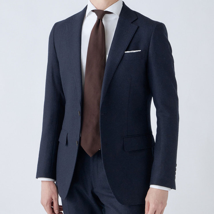 シルバーライン 【発送在庫あり】【CLASSICO TAPERED】【秋冬】2釦シングルスーツ 1タック/ネイビー×グレンチェック/RE:NEWOOL/※裾上げ必要 青中間