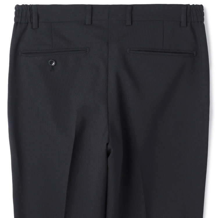 ブラックライン 【SLIM TAPERED_2】【年間】2釦シングルスリーピーススーツ 0タック/ブラック×シャドーストライプ/ウエストシャーリング/4S SUSTAINABILITY&ECOLOGY FABRIC/リバーシブルベスト仕様（グレー）/※パンツ裾上げ済仕様 黒