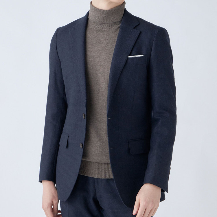 シルバーライン 【発送在庫あり】【CLASSICO TAPERED】【秋冬】2釦シングルスーツ 1タック/ネイビー×グレンチェック/RE:NEWOOL/※裾上げ必要 青中間